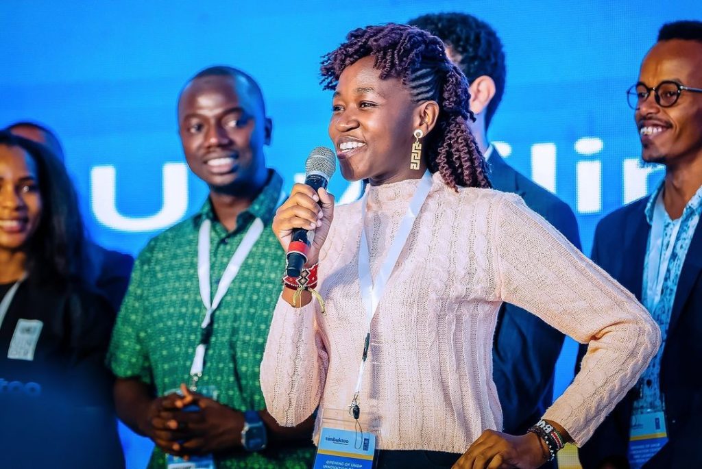 Purity Christine Achieng, Timbuktoo Cohort, speaking at the official launch of the Timbuktoo Fintech hub in Lagos, Nigeria.