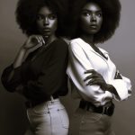 Image of two black women standing with backs against each other